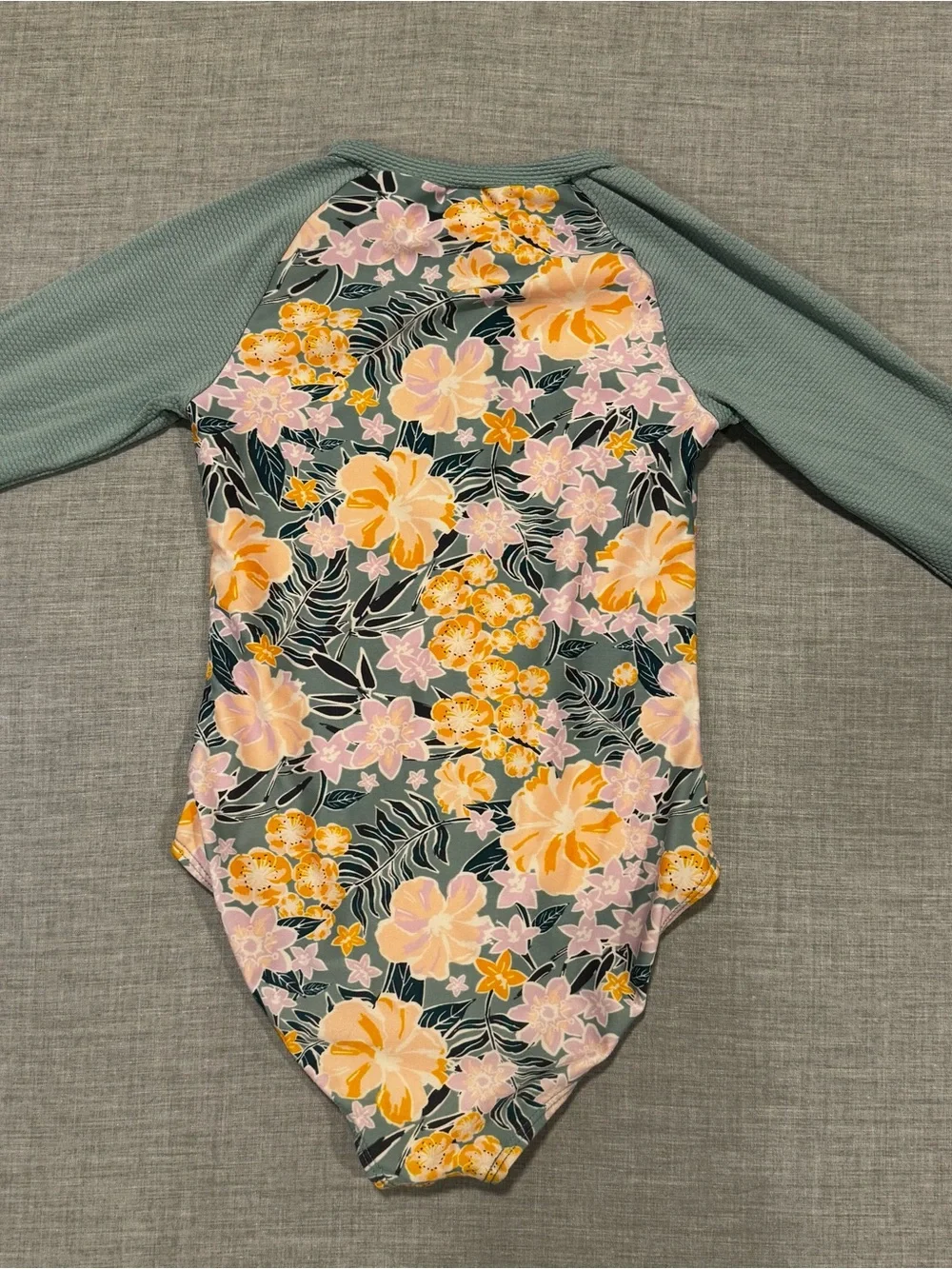 Cat & Jack Girls One-Piece Swimsuit Size M 7-8 Green Floral Long Sleeve UPF